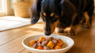 牛すね肉とかぼちゃ、人参をやわらかく煮込んだ犬用トッピングごはん